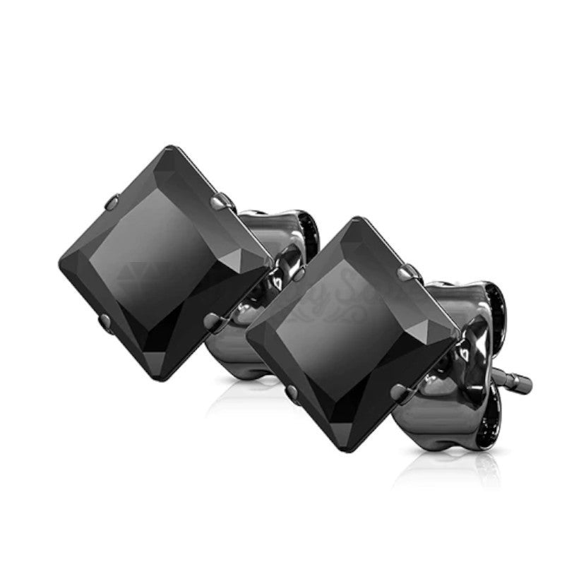 Stainless Steel 5MM Cubic Zirconia CZ Black Square Shape Cartilage Stud Earrings