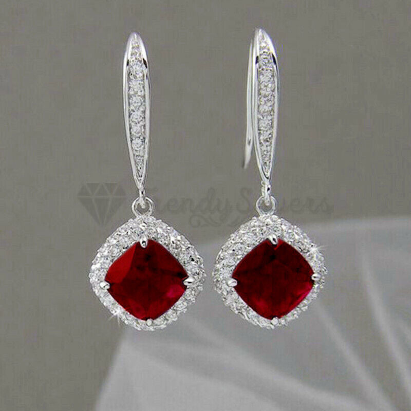 Hypoallergenic 925 Sterling Silver Square Drop Red Vintage Wedding Earrings