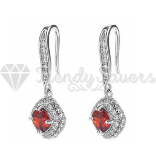 Hypoallergenic 925 Sterling Silver Square Drop Red Vintage Wedding Earrings