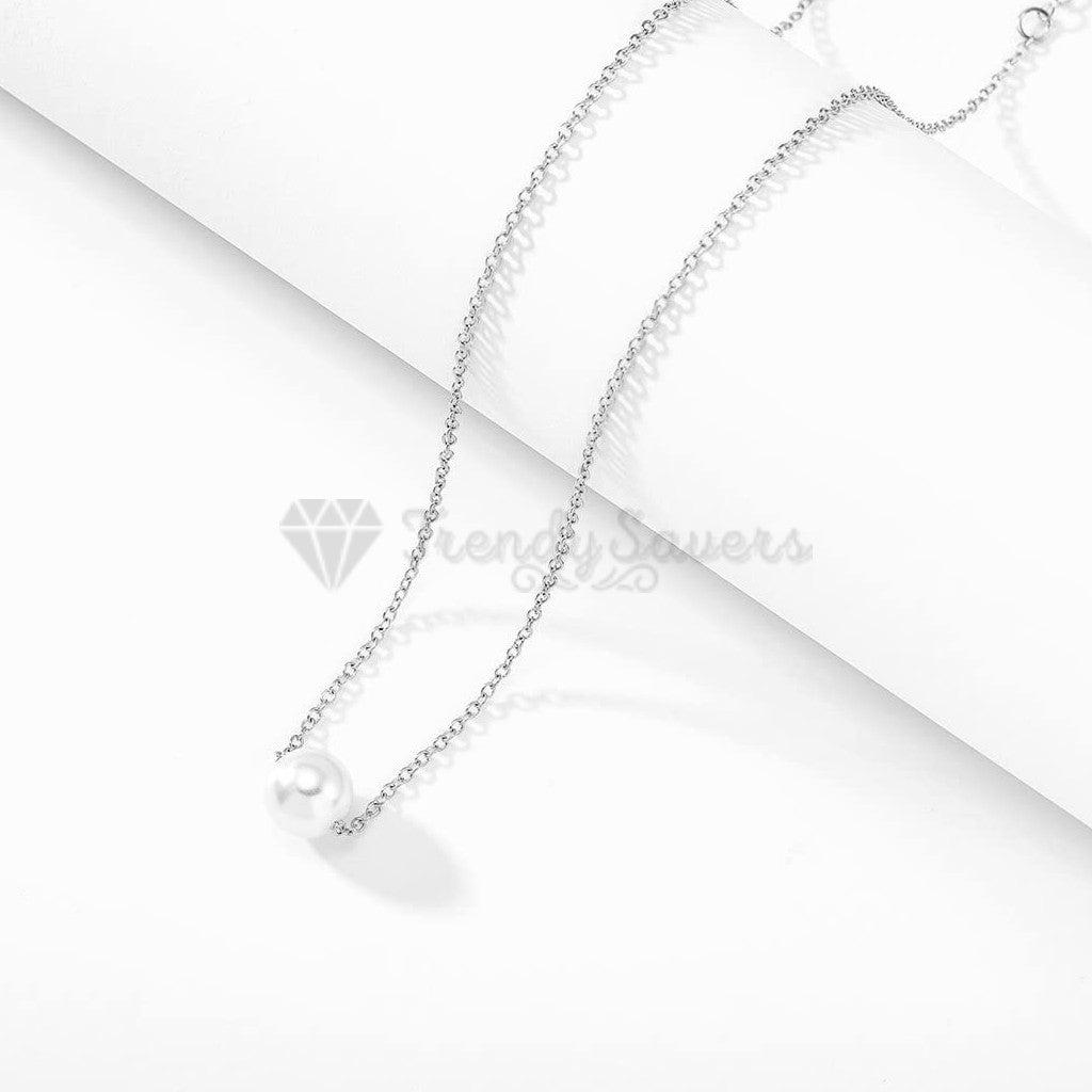 White Faux Pearl Pendant Necklace 18ct Gold Plated Silver Chain Womens Jewellery