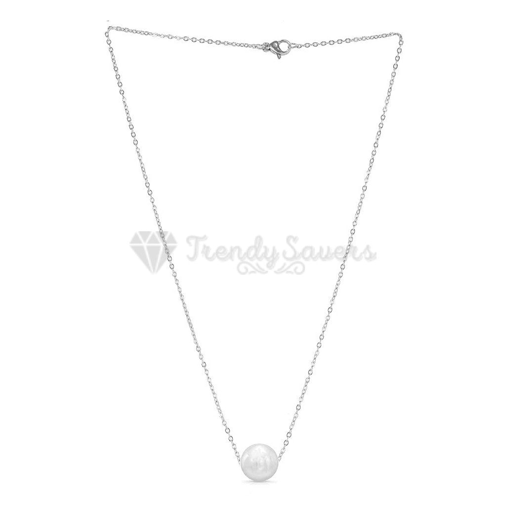 White Faux Pearl Pendant Necklace 18ct Gold Plated Silver Chain Womens Jewellery