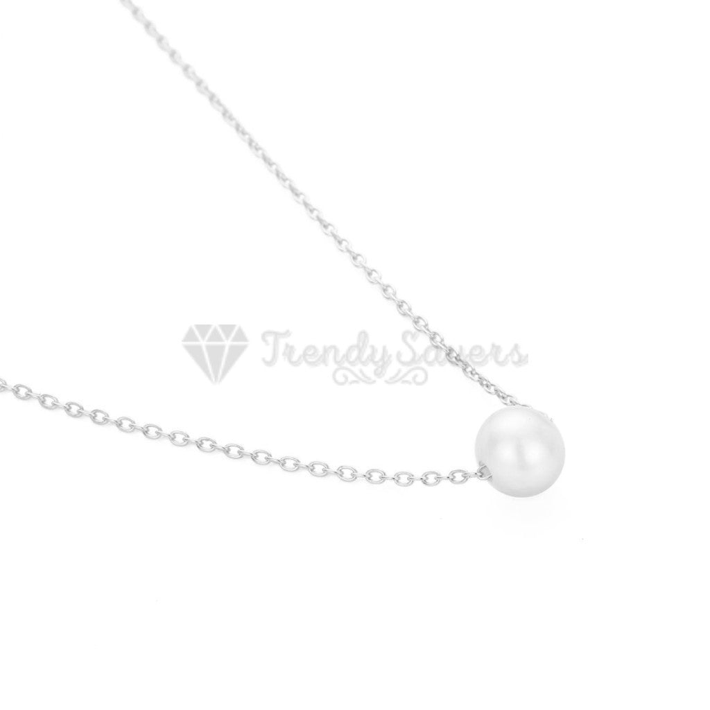 White Faux Pearl Pendant Necklace 18ct Gold Plated Silver Chain Womens Jewellery