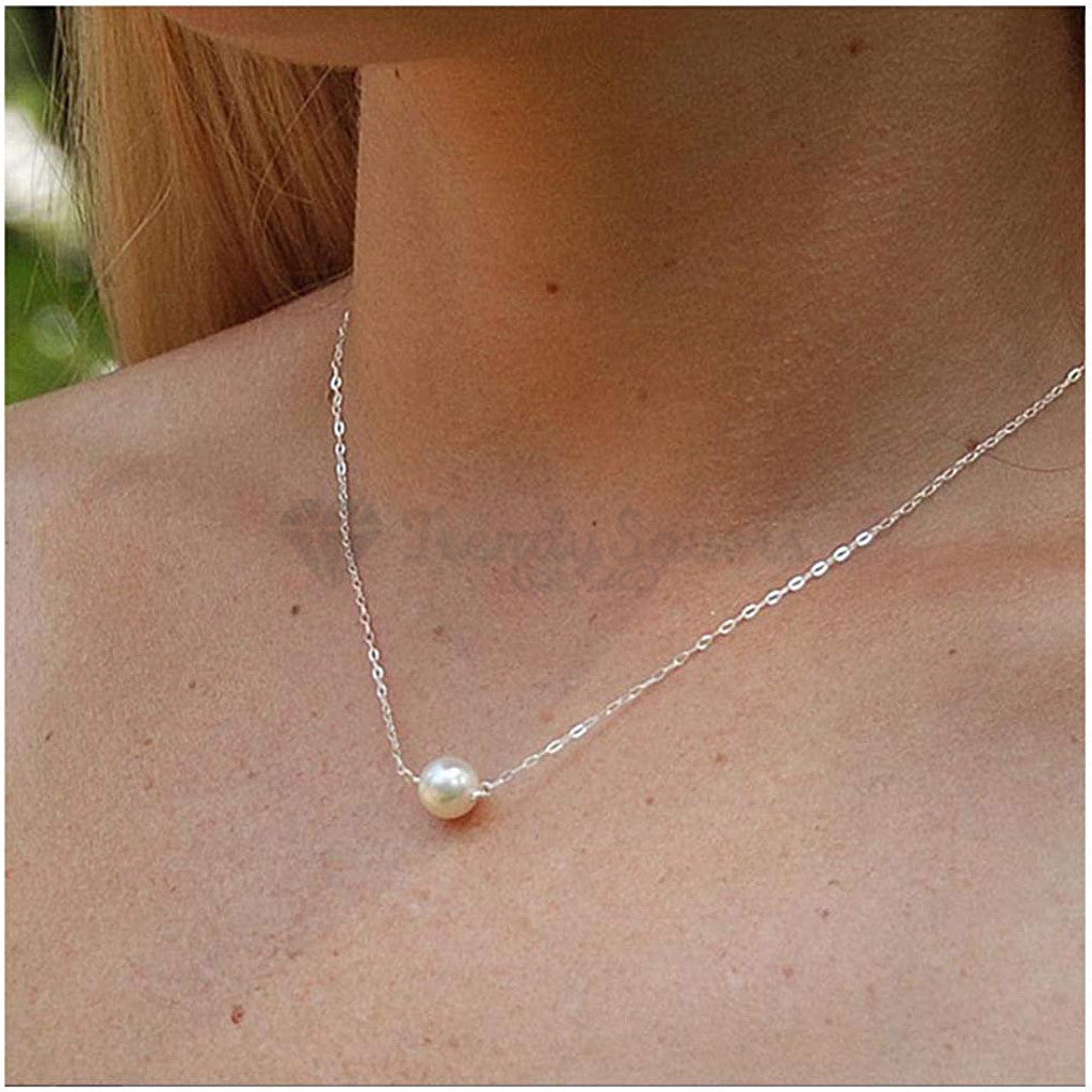 White Faux Pearl Pendant Necklace 18ct Gold Plated Silver Chain Womens Jewellery