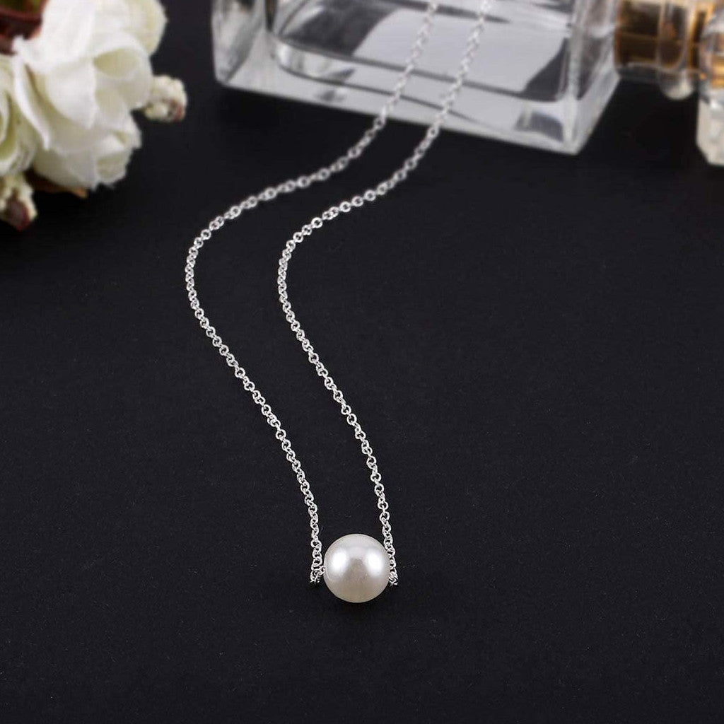 White Faux Pearl Pendant Necklace 18ct Gold Plated Silver Chain Womens Jewellery