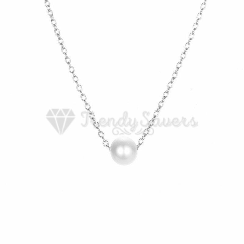 White Faux Pearl Pendant Necklace 18ct Gold Plated Silver Chain Womens Jewellery