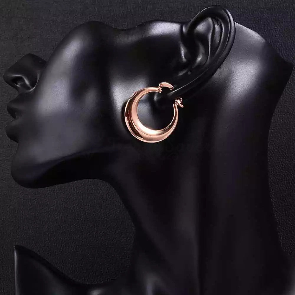 Round Rose Gold 925 Sterling Silver Filled Circle Chunky Hoops Classic Earrings