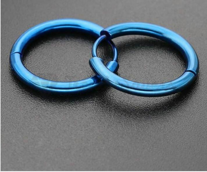 8MM Huggie Hoop Round Creole Clicker Blue Tone Surgical Steel Fashion Earrings