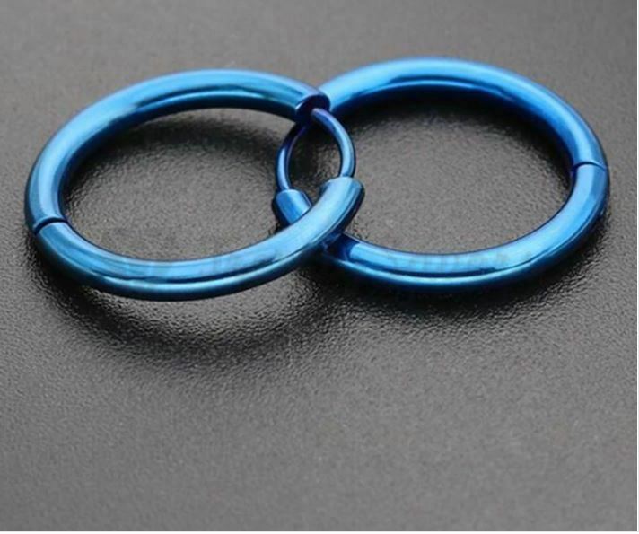 8MM Huggie Hoop Round Creole Clicker Blue Tone Surgical Steel Fashion Earrings