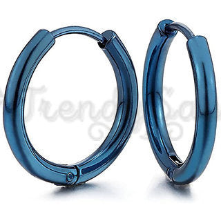 8MM Huggie Hoop Round Creole Clicker Blue Tone Surgical Steel Fashion Earrings