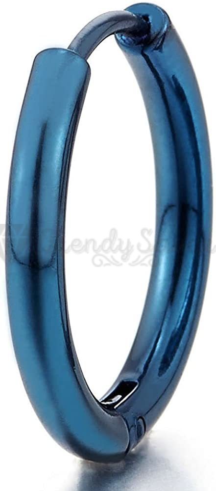 8MM Huggie Hoop Round Creole Clicker Blue Tone Surgical Steel Fashion Earrings