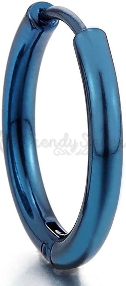8MM Huggie Hoop Round Creole Clicker Blue Tone Surgical Steel Fashion Earrings