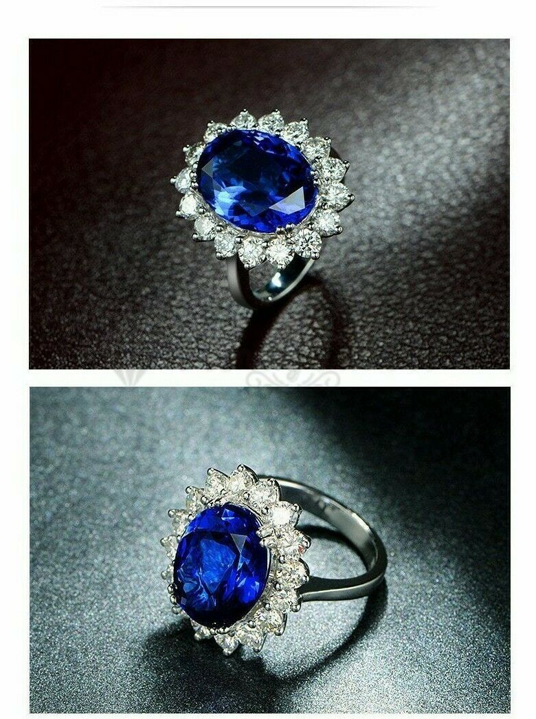 Size 7 (17mm) N - O Princess Cut Blue Zircon Engagement Anniversary Fashion Ring
