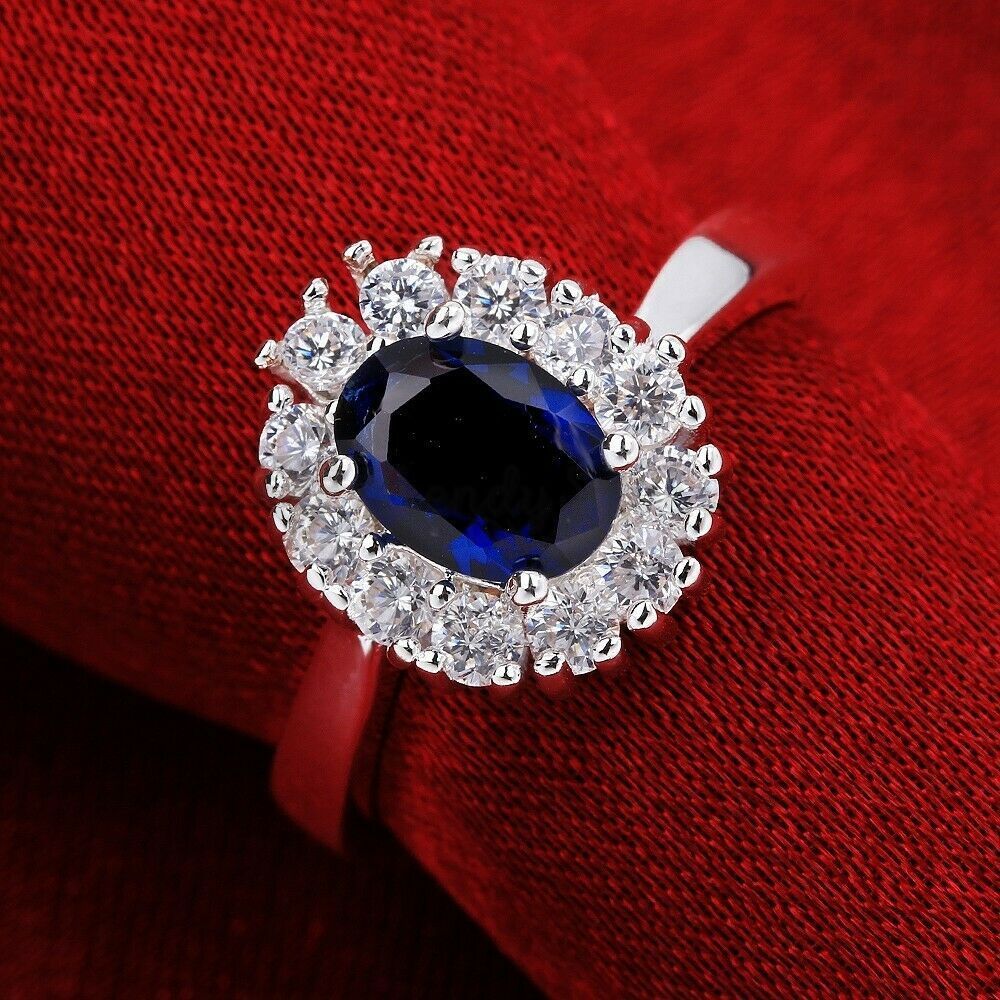Size 7 (17mm) N - O Princess Cut Blue Zircon Engagement Anniversary Fashion Ring
