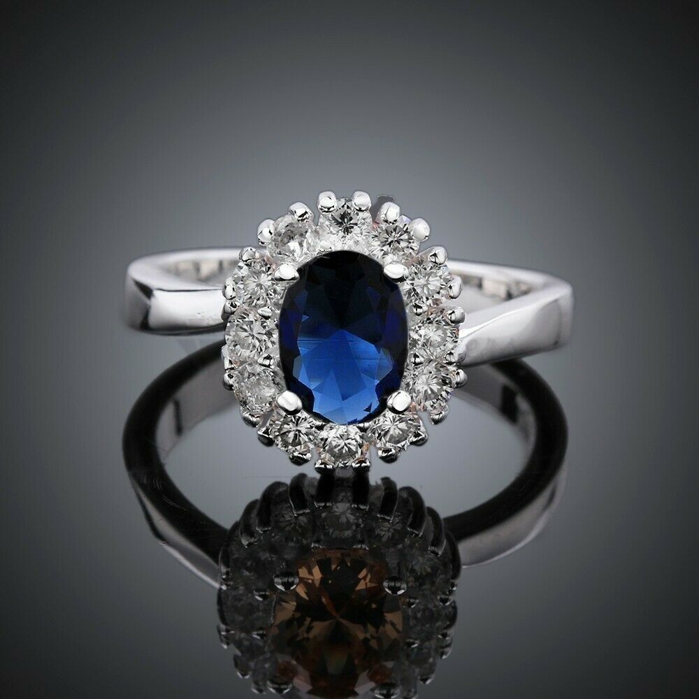 Size 7 (17mm) N - O Princess Cut Blue Zircon Engagement Anniversary Fashion Ring