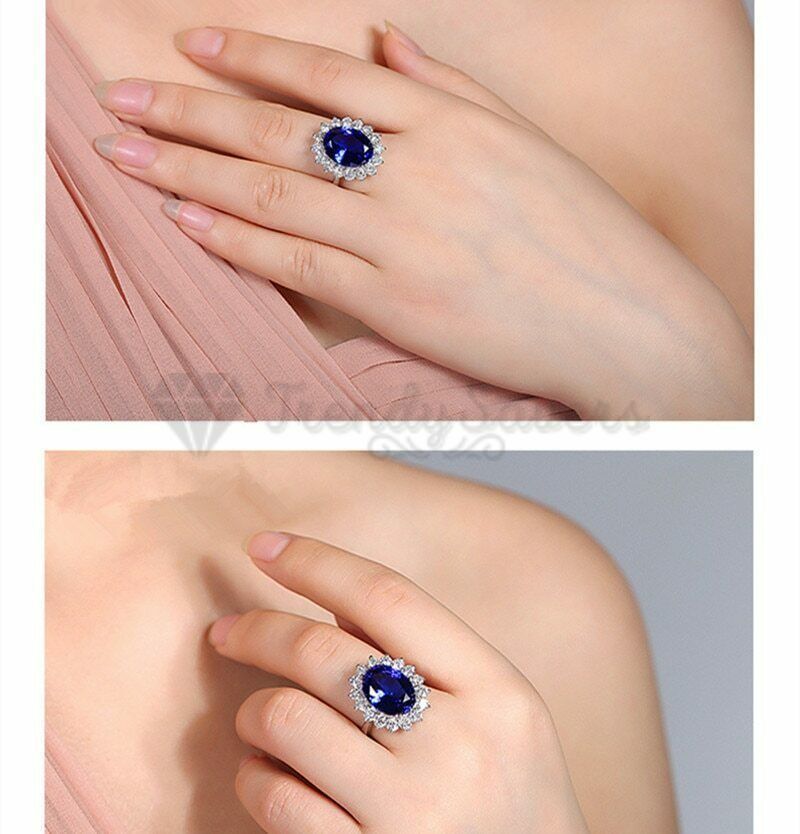 Size 7 (17mm) N - O Princess Cut Blue Zircon Engagement Anniversary Fashion Ring