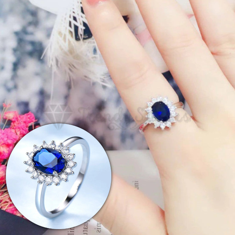 Size 7 (17mm) N - O Princess Cut Blue Zircon Engagement Anniversary Fashion Ring