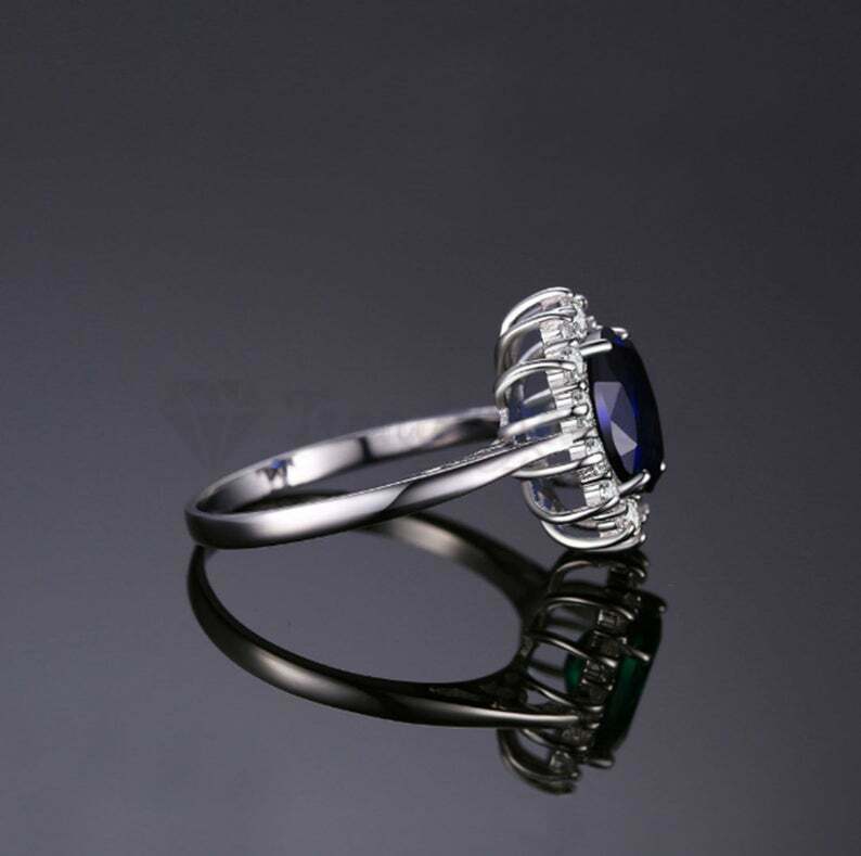 Size 7 (17mm) N - O Princess Cut Blue Zircon Engagement Anniversary Fashion Ring