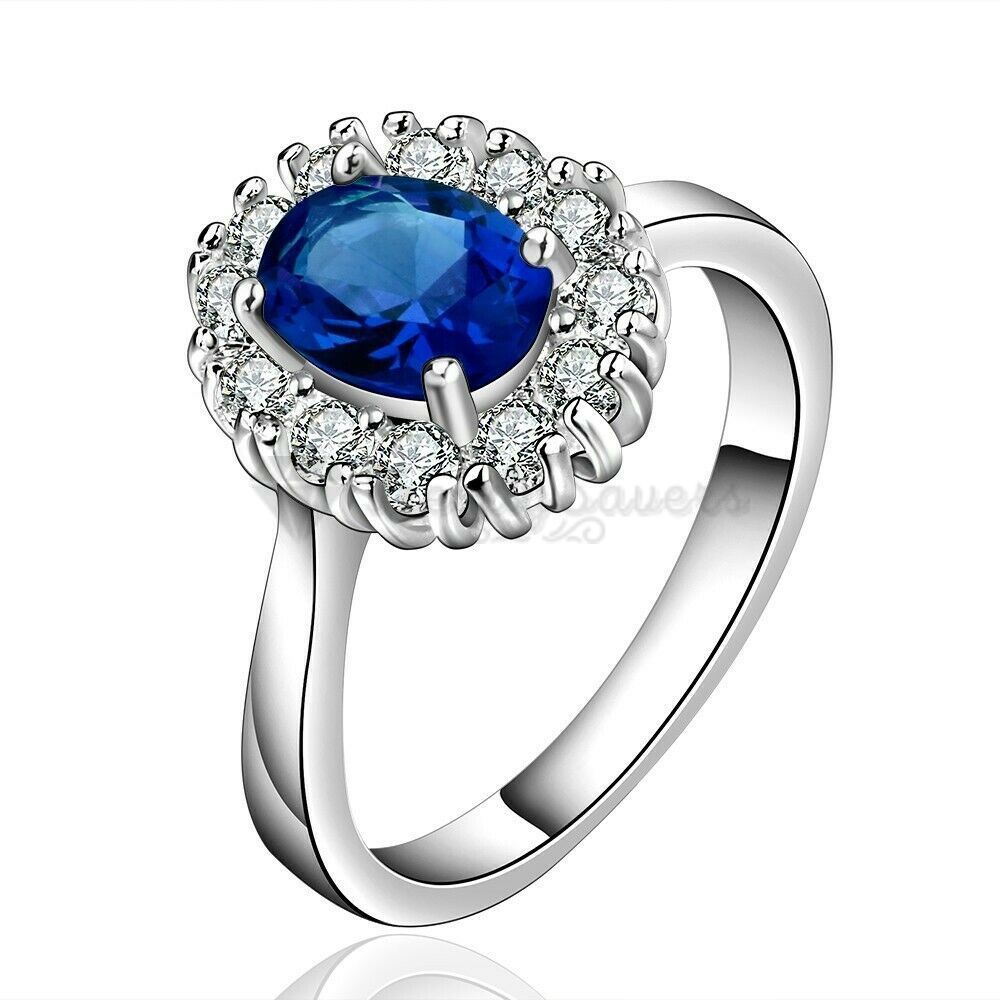 Size 7 (17mm) N - O Princess Cut Blue Zircon Engagement Anniversary Fashion Ring