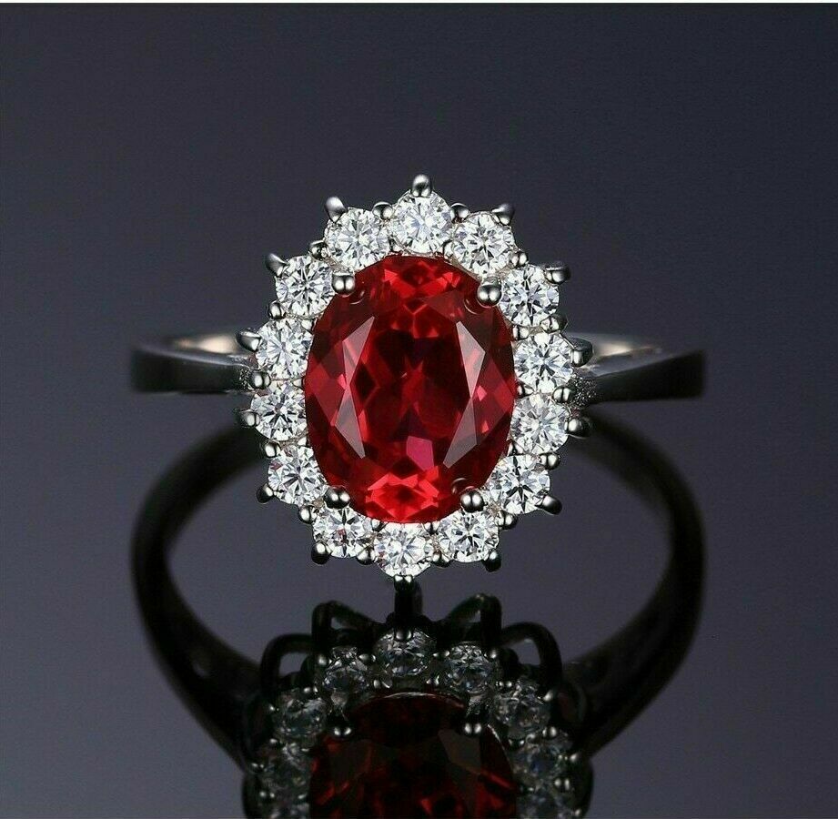Size 9 (19mm) S - T Diamond Cluster Red Ruby Engagement Anniversary Ring Jewelry