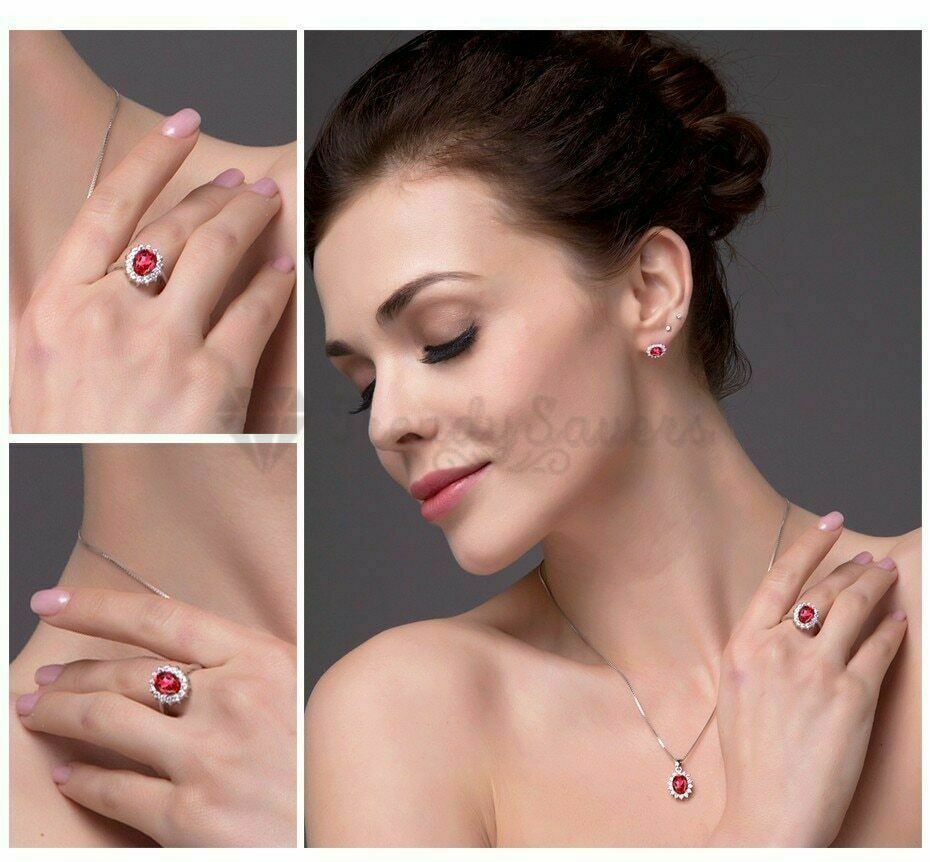 Size 9 (19mm) S - T Diamond Cluster Red Ruby Engagement Anniversary Ring Jewelry