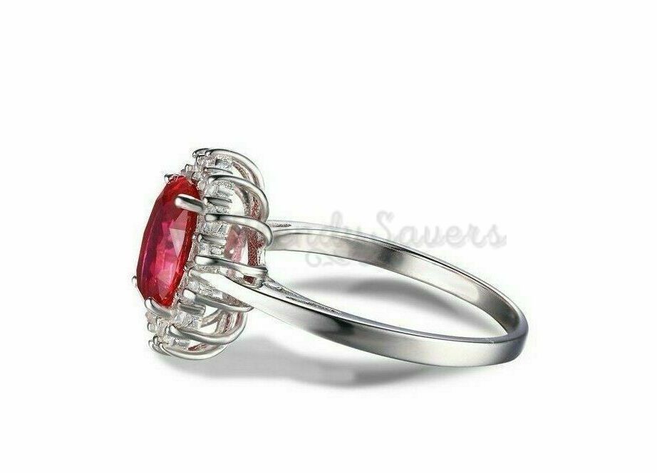 Size 9 (19mm) S - T Diamond Cluster Red Ruby Engagement Anniversary Ring Jewelry