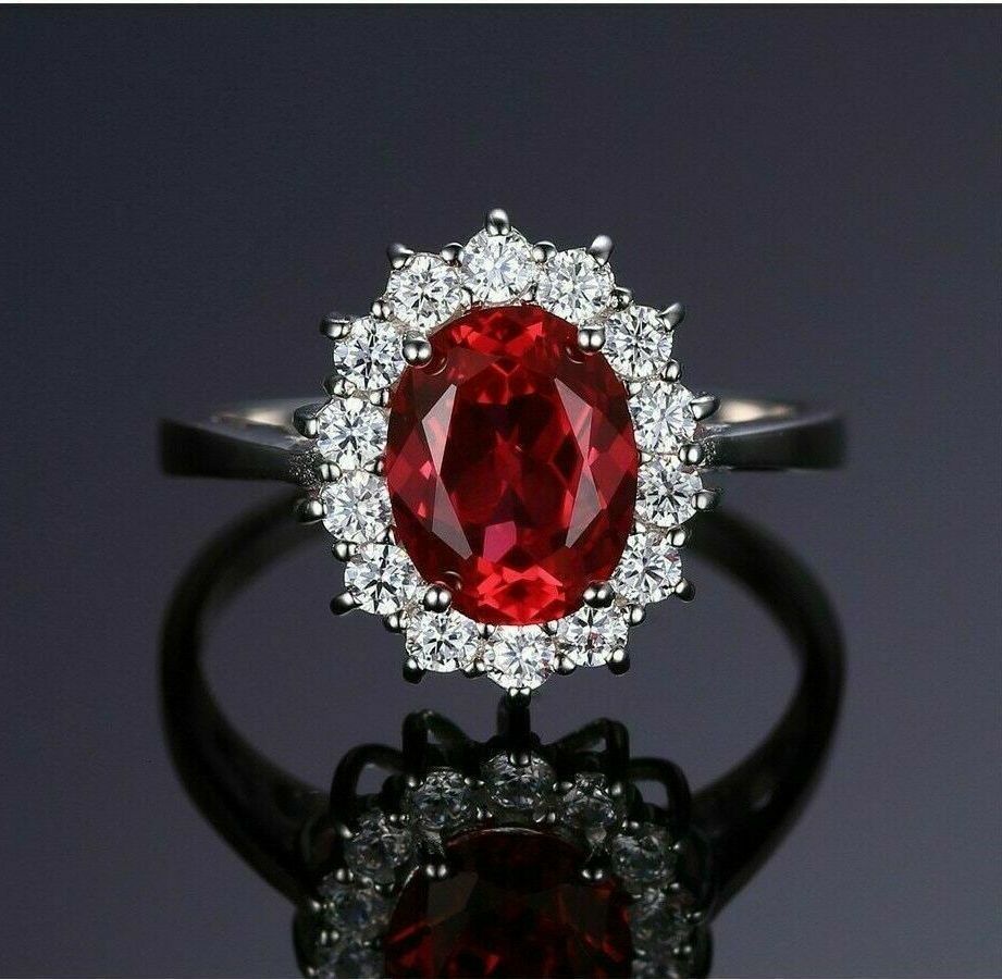 Size 9 (19mm) S - T Diamond Cluster Red Ruby Engagement Anniversary Ring Jewelry