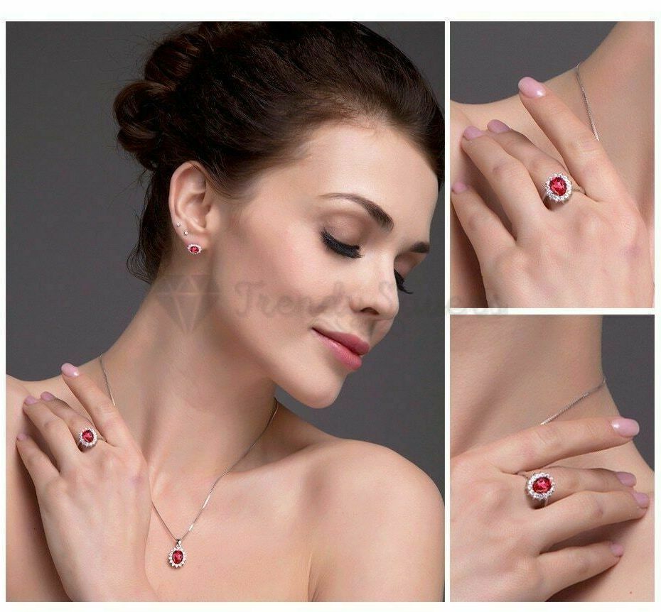 Size 9 (19mm) S - T Diamond Cluster Red Ruby Engagement Anniversary Ring Jewelry