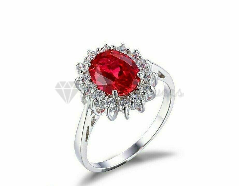 Size 9 (19mm) S - T Diamond Cluster Red Ruby Engagement Anniversary Ring Jewelry