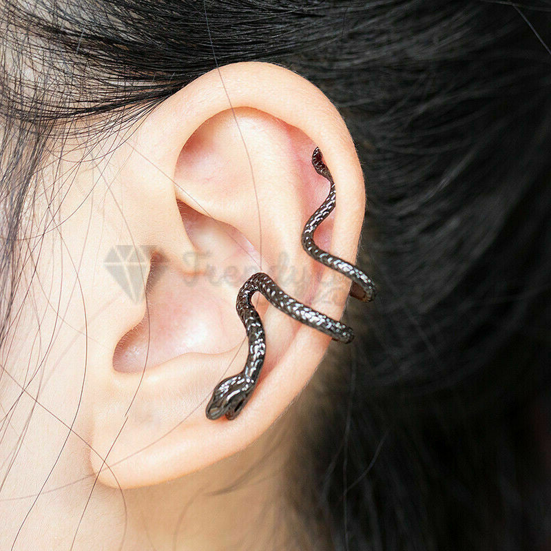 Hypoallergenic Stainless Steel Black Snake Wrap Cuff Cartilage Earrings Unisex
