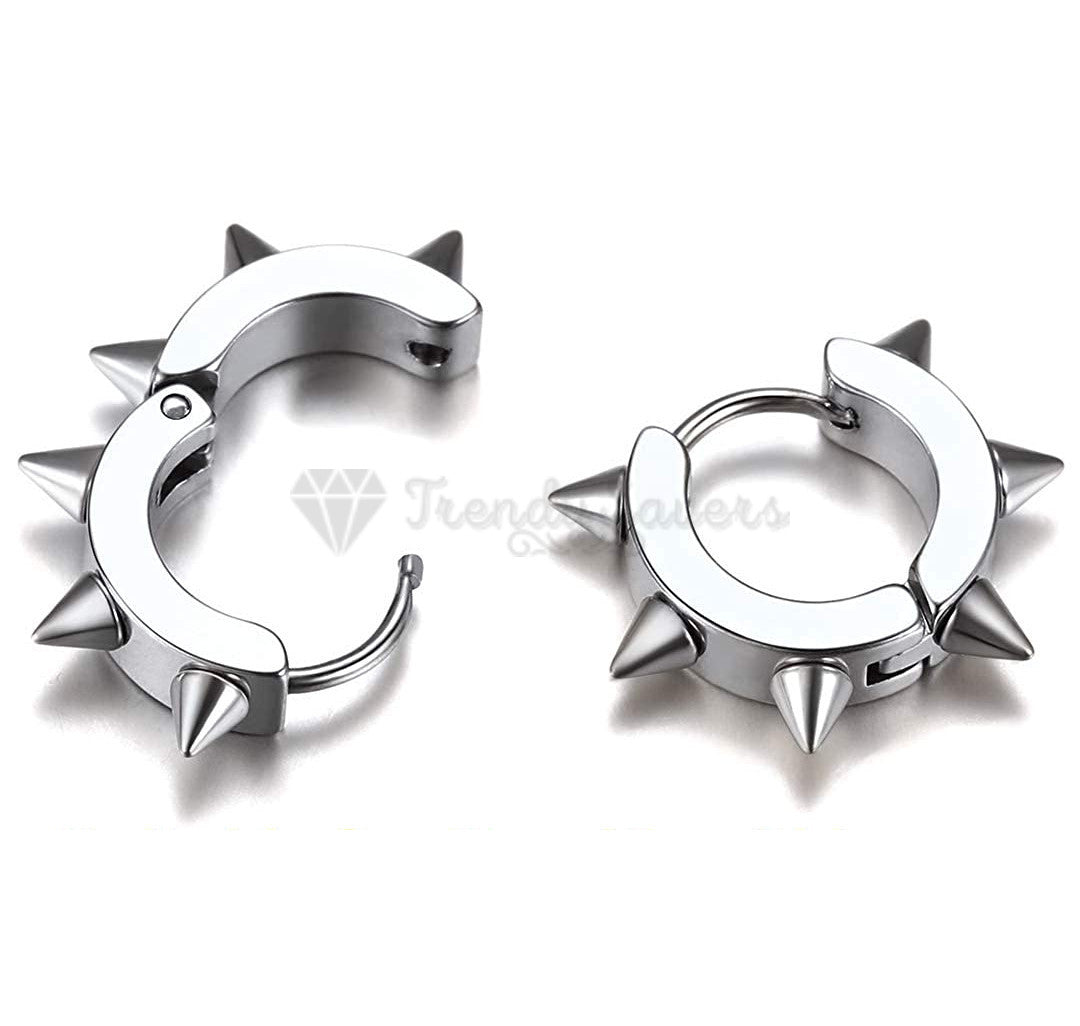 Hypoallergenic Stainless Steel Hoop Stud Silver Earrings Punk Style Unisex