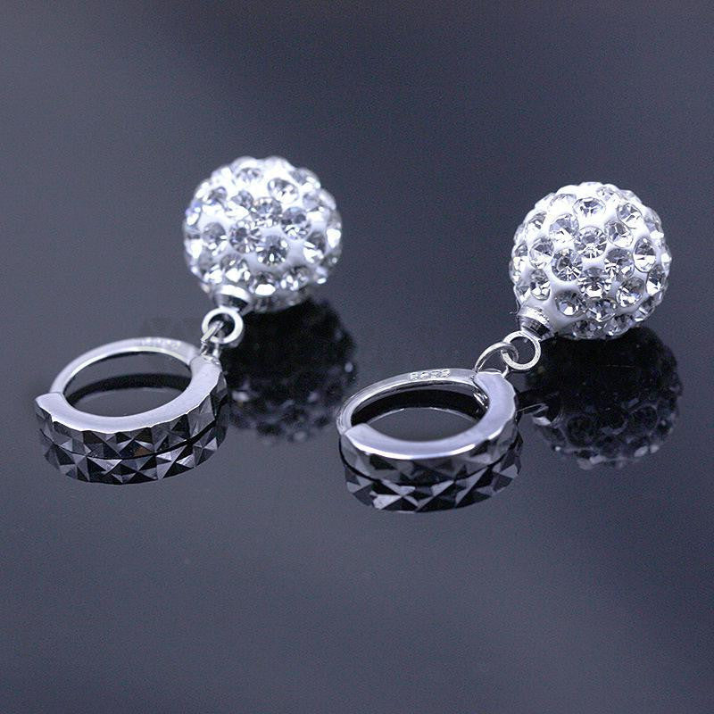 925 Sterling Silver Plated Full Rhinestone Round Fashion Princess Ball Earrings