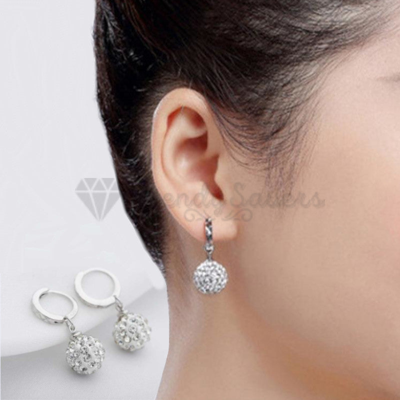 925 Sterling Silver Plated Full Rhinestone Round Fashion Princess Ball Earrings
