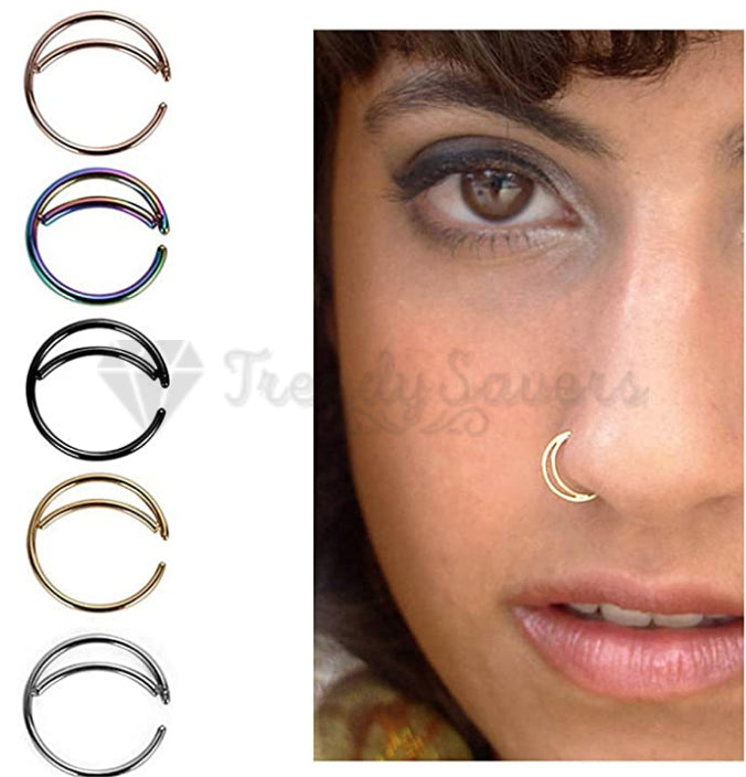 5PCS Surgical Steel Moon Helix Daith Ear Nose Rings Septum Body Piercing Gift
