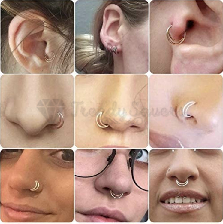 5PCS Surgical Steel Moon Helix Daith Ear Nose Rings Septum Body Piercing Gift