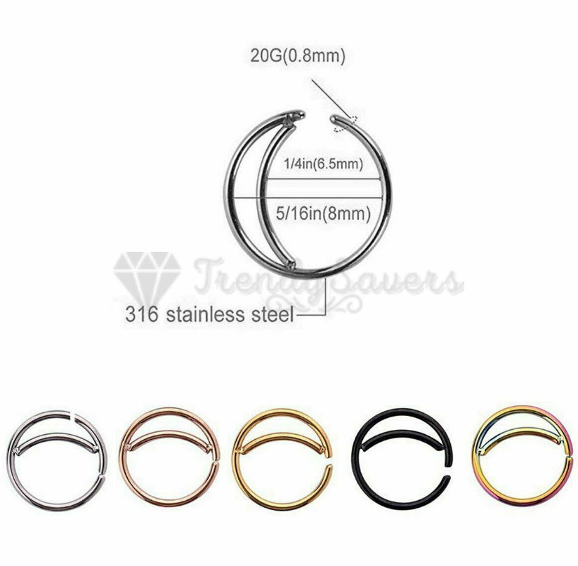 5PCS Surgical Steel Moon Helix Daith Ear Nose Rings Septum Body Piercing Gift