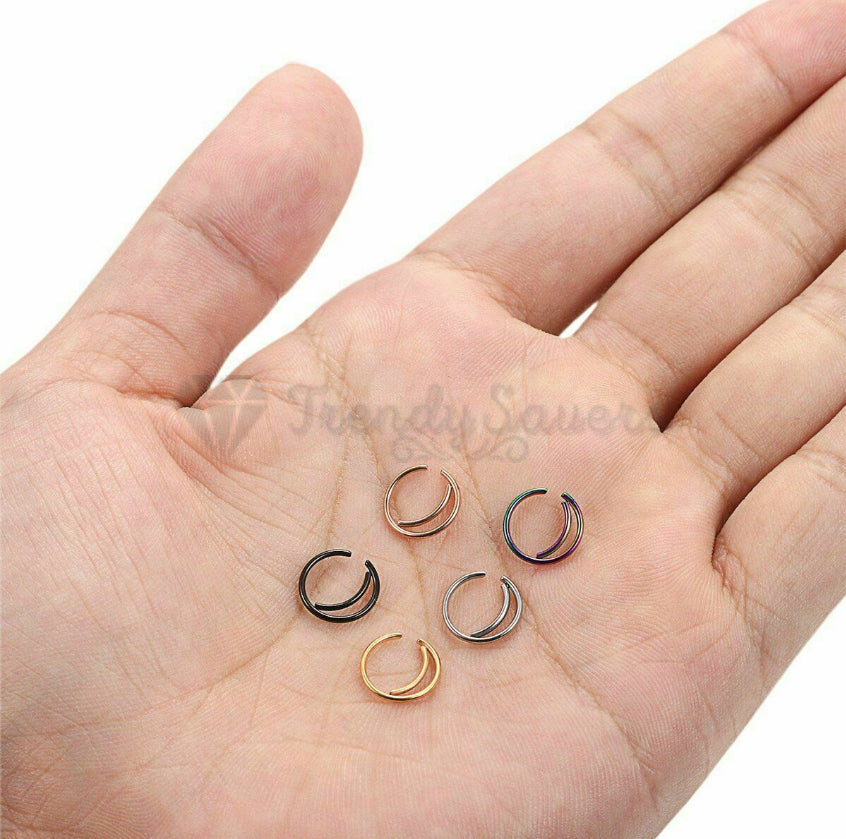 5PCS Surgical Steel Moon Helix Daith Ear Nose Rings Septum Body Piercing Gift