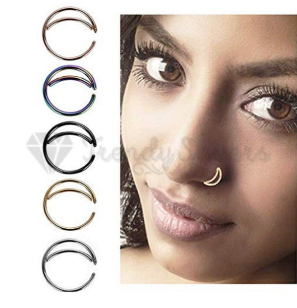 5PCS Surgical Steel Moon Helix Daith Ear Nose Rings Septum Body Piercing Gift