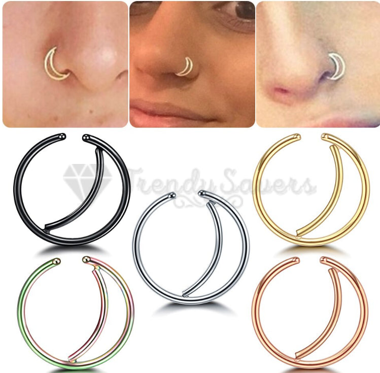 5PCS Surgical Steel Moon Helix Daith Ear Nose Rings Septum Body Piercing Gift
