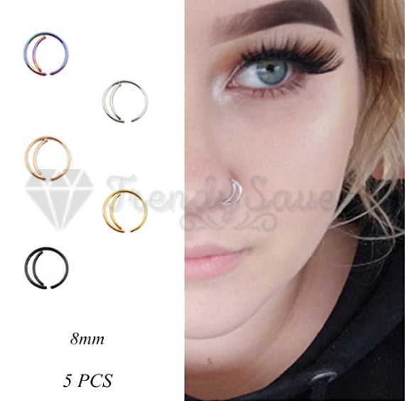 5PCS Surgical Steel Moon Helix Daith Ear Nose Rings Septum Body Piercing Gift