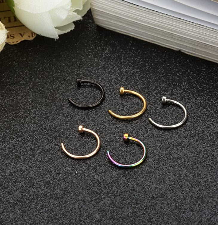 5PCS Surgical Steel Fake Helix Daith Ear Nose Rings Septum Body Piercing Gift Bag