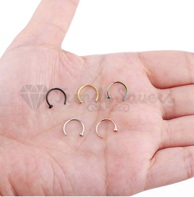 5PCS Surgical Steel Fake Helix Daith Ear Nose Rings Septum Body Piercing Gift Bag