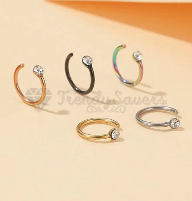 5PCS Cubic Zirconia Fake Faux Helix Cartilage Lip Nose Ring Septum Piercing Gift