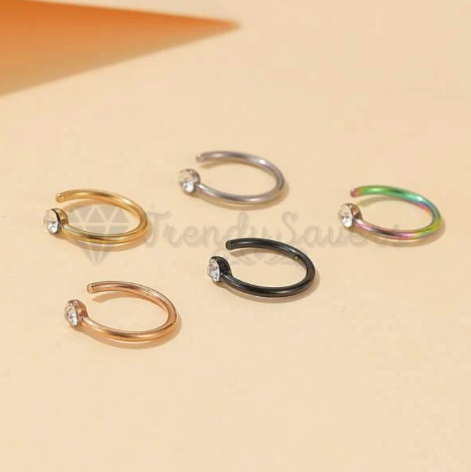 5PCS Cubic Zirconia Fake Faux Helix Cartilage Lip Nose Ring Septum Piercing Gift