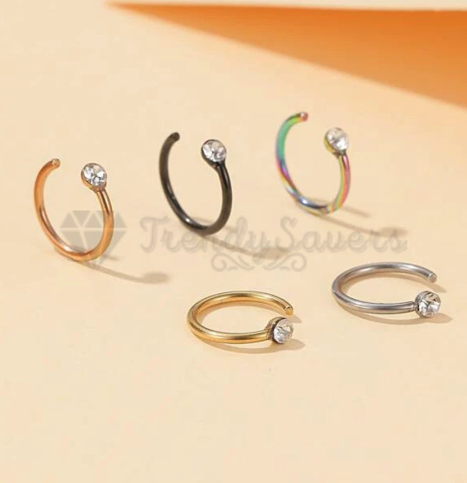 5PCS Cubic Zirconia Fake Faux Helix Cartilage Lip Nose Ring Septum Piercing Gift