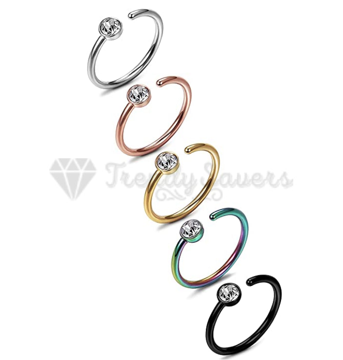 5PCS Cubic Zirconia Fake Faux Helix Cartilage Lip Nose Ring Septum Piercing Gift