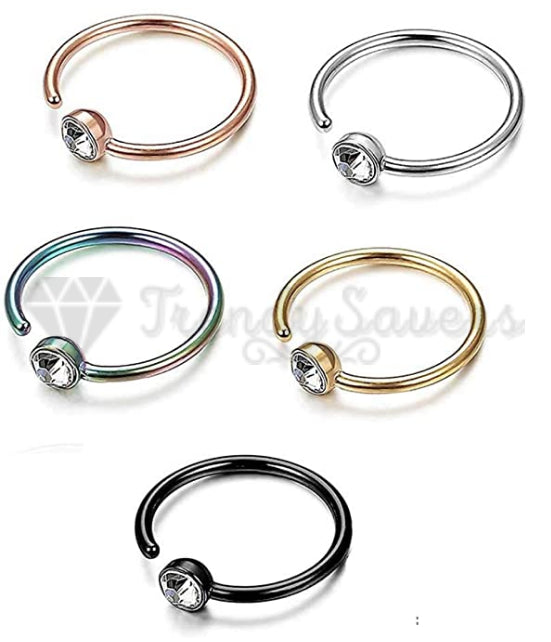 5PCS Cubic Zirconia Fake Faux Helix Cartilage Lip Nose Ring Septum Piercing Gift