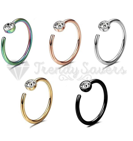 5PCS Cubic Zirconia Fake Faux Helix Cartilage Lip Nose Ring Septum Piercing Gift