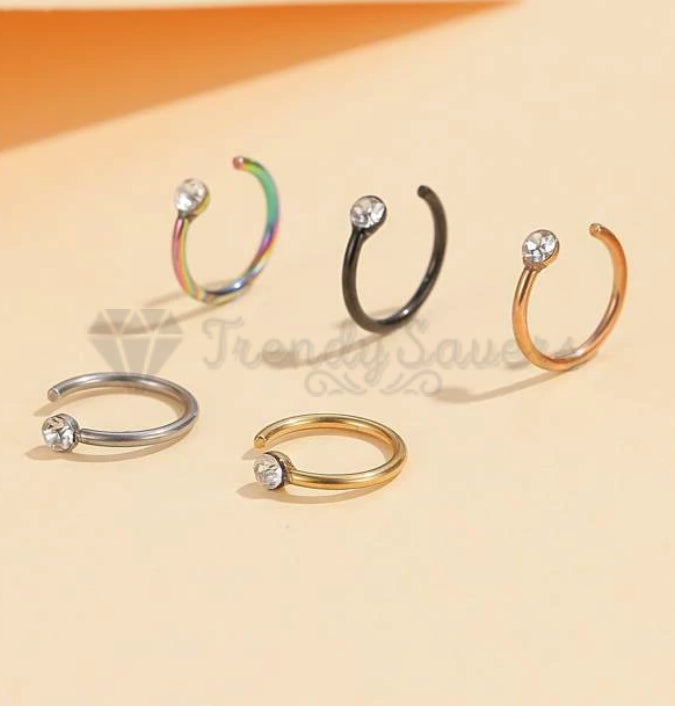 5PCS Cubic Zirconia Fake Faux Helix Cartilage Lip Nose Ring Septum Piercing Gift