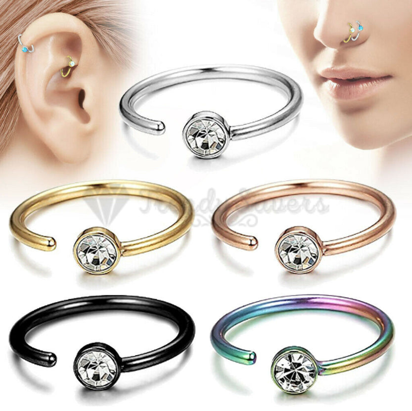 5PCS Cubic Zirconia Fake Faux Helix Cartilage Lip Nose Ring Septum Piercing Gift