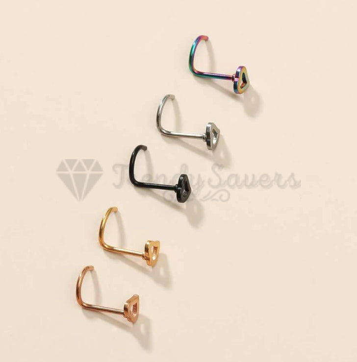 5Pcs Stainless Steel Heart Piercing Nose Ring Nose Stud Rings Body Jewelry With Gift BAG